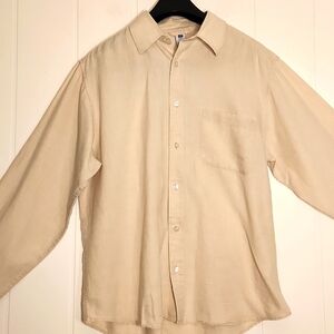 Men's  100% linen GAP neutral long sleeve beige tan button-down shirt